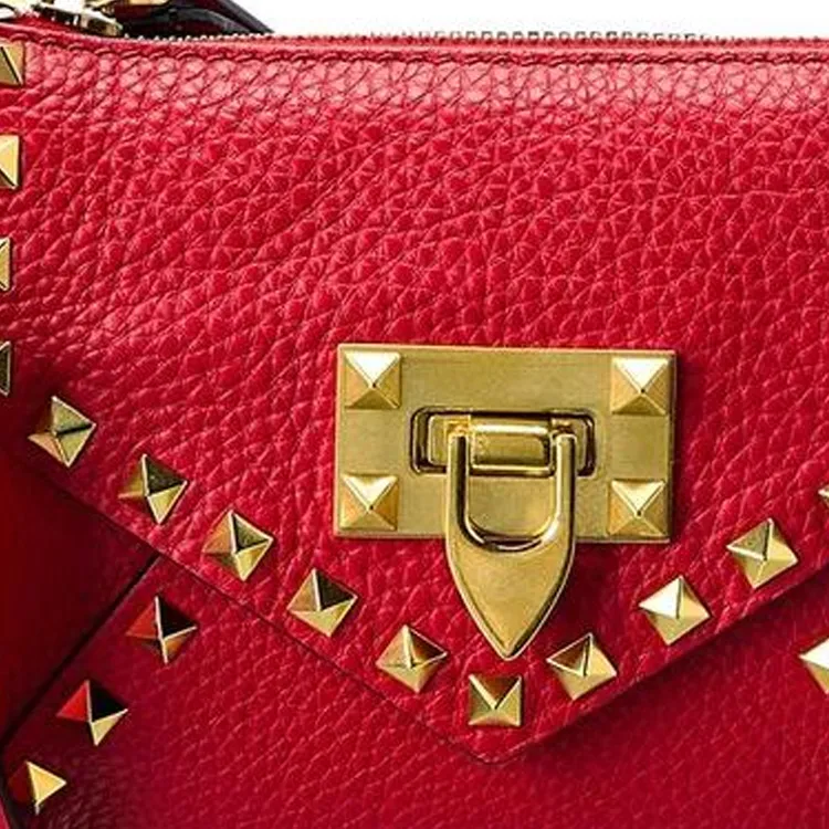 Valentino Rockstud Grained Leather Shoulder Bag Crossbody Bag Mini Women's Red-3