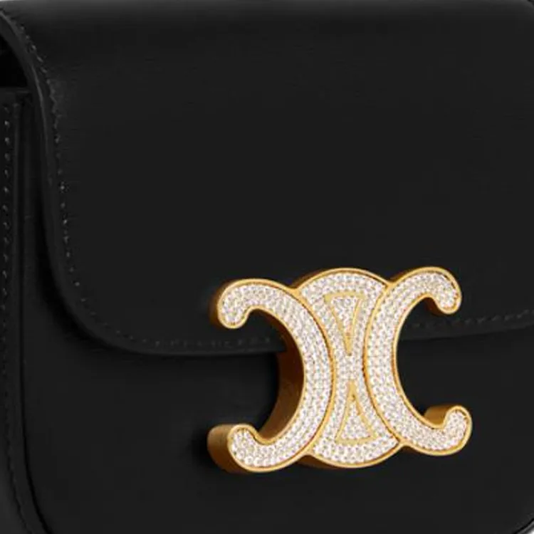 CELINE Triomphe Shiny Calfskin Shoulder Bag Crossbody Bag Mini Women's Black-6