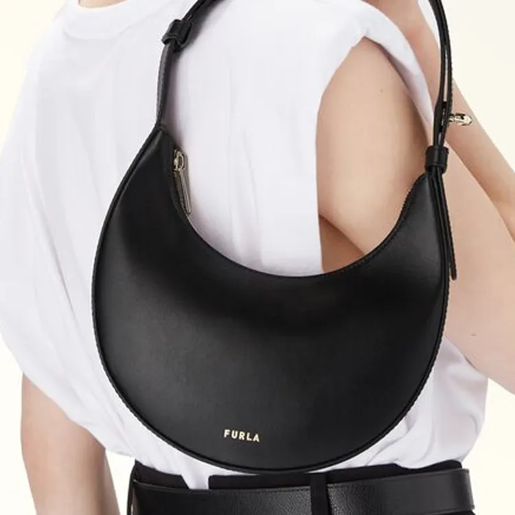 Furla Delizia Leather One Shoulder Handbag Mini Women's Black-4