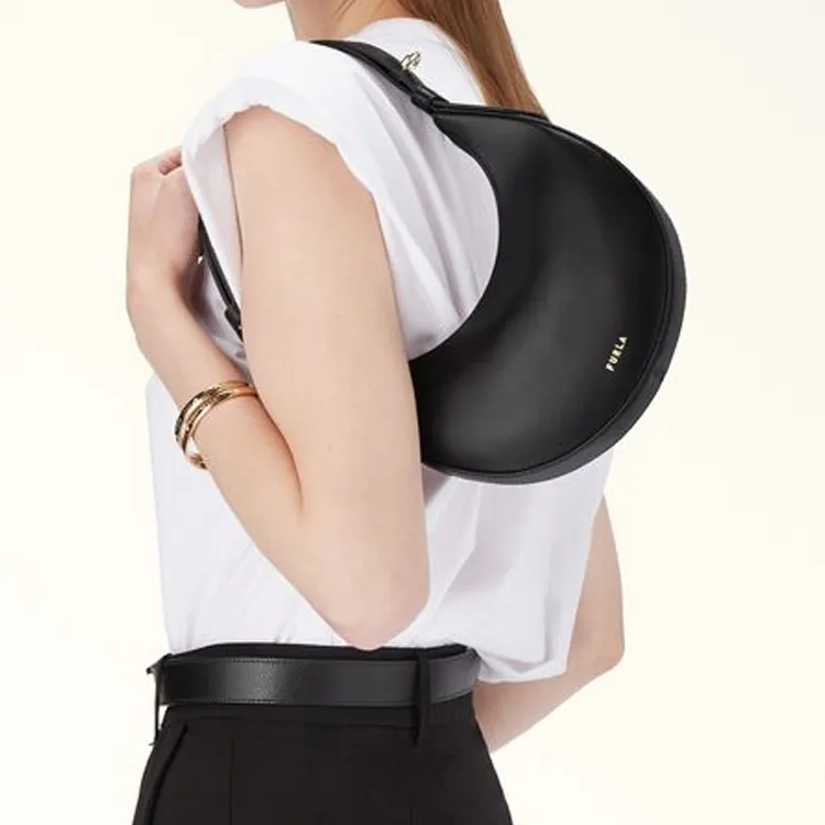 Furla Delizia Leather One Shoulder Handbag Mini Women's Black-3