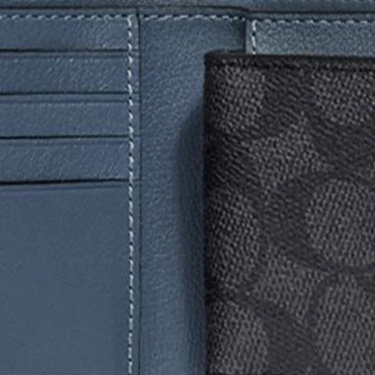 COACH 3 IN 1 Wallet Classic Monogram Canvas With Leather Card Holder Wallet Men's Dark Blue-2