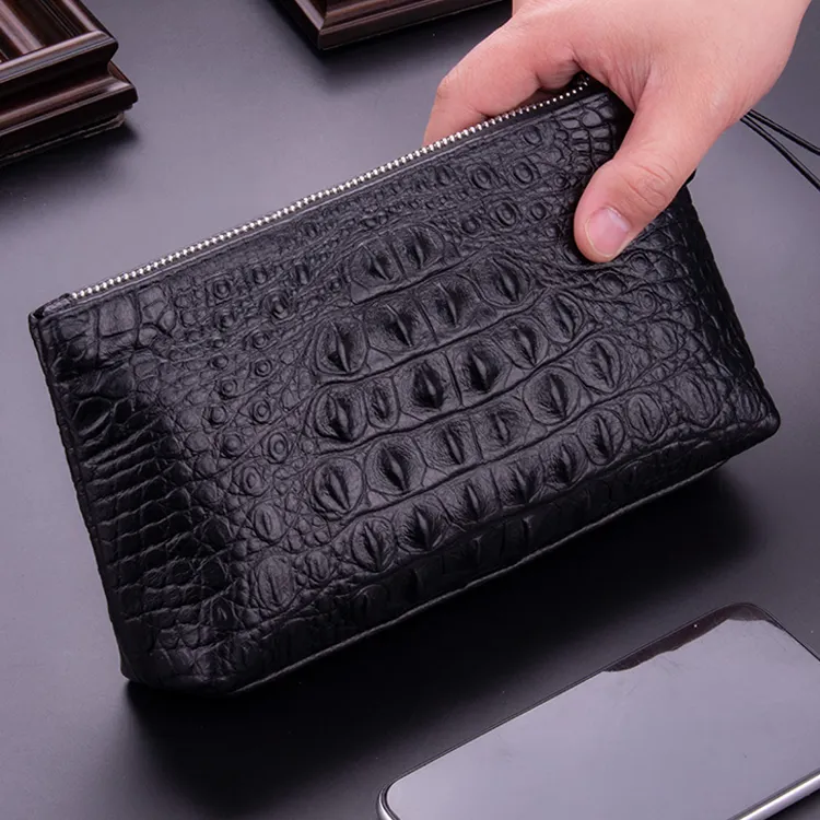 DOSRFINI Cow Leather Casual Street Style Crocodile Pattern Clutch Men's Black-3
