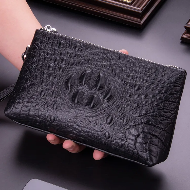 DOSRFINI Cow Leather Casual Street Style Crocodile Pattern Clutch Men's Black-2