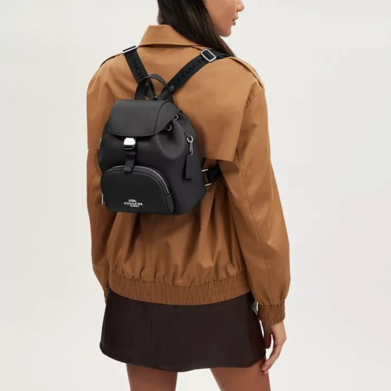 COACH Cow Leather Backpack Medium Size Women's Silver & Black-4