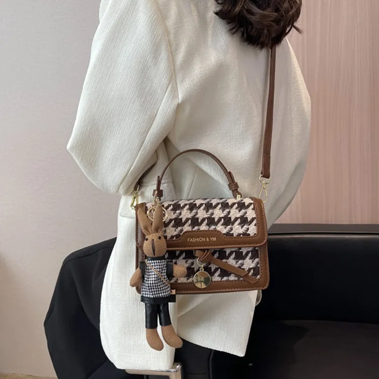 NOMK PU With Woolen Handbag, Shoulder Bag, Crossbody Bag Women's Coffee/Black-2