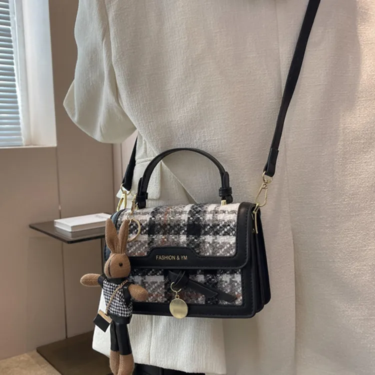 NOMK PU With Woolen Handbag, Shoulder Bag, Crossbody Bag Women's Coffee/Black-20