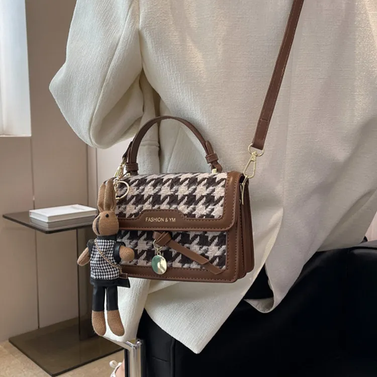 NOMK PU With Woolen Handbag, Shoulder Bag, Crossbody Bag Women's Coffee/Black-3