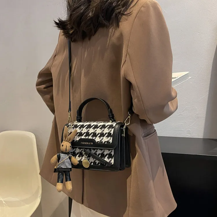 NOMK PU With Woolen Handbag, Shoulder Bag, Crossbody Bag Women's Coffee/Black-7