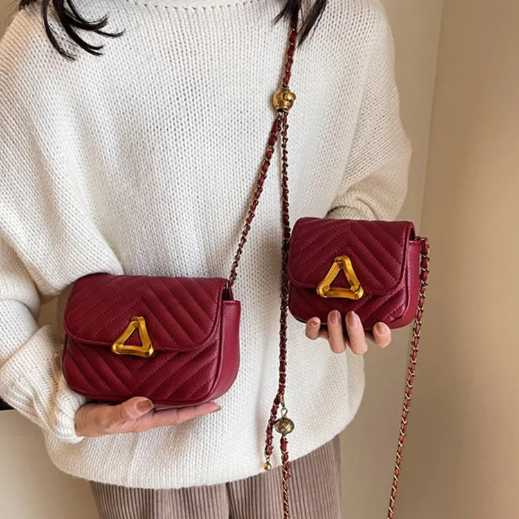NOMK PU Small Square Bag Shoulder Bag Crossbody Bag Small Size Women's Red/Ecru/Black/Coffee-2