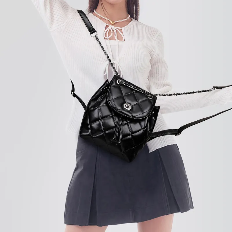 HARSON Cow Leather Patchwork Synthetic Leather Backpacks Backpack Regular Women's Black-4