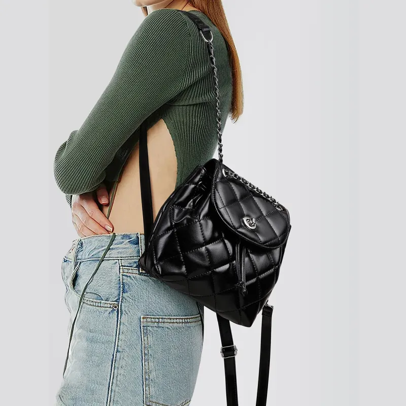 HARSON Cow Leather Patchwork Synthetic Leather Backpacks Backpack Regular Women's Black-5