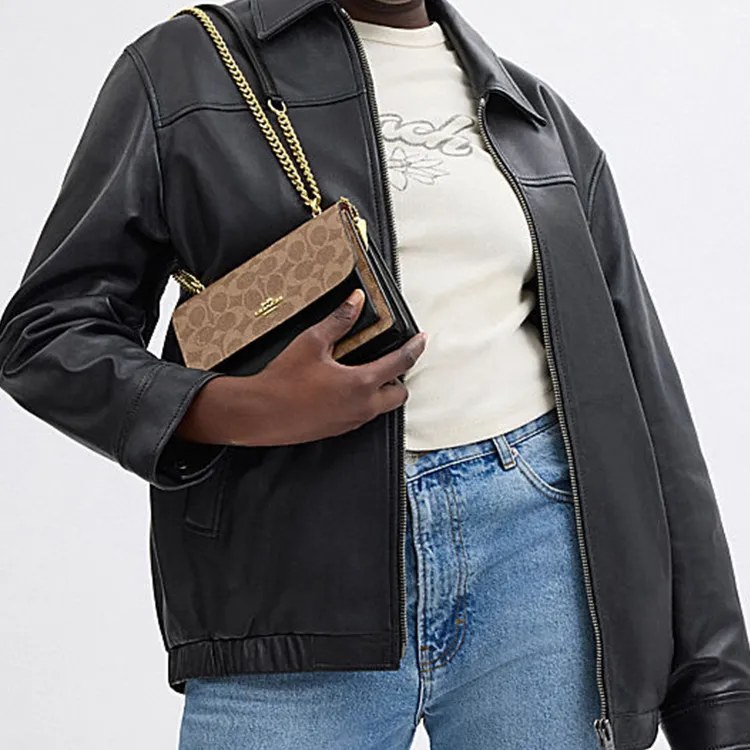 COACH Artificial Leather Cow Leather Patchwork Shoulder Bag Crossbody Bag Mini Women's Brown Yellow & Black-3