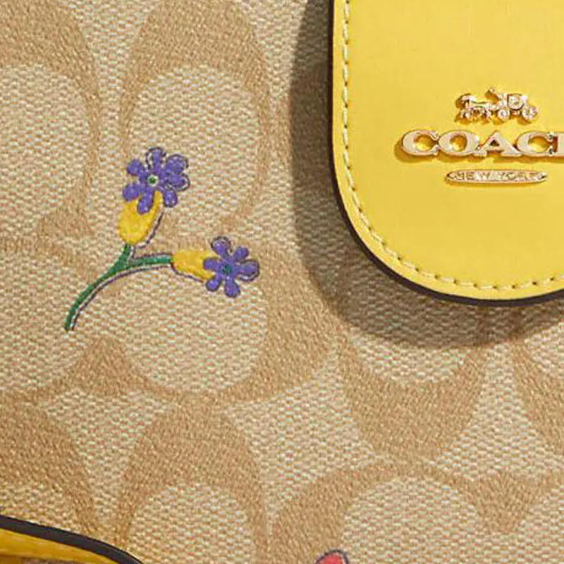 COACH Tech Wallet Canvas With Leather Clutch Wallet Wrist Bag Women's Light Khaki With Yellow Accents-2