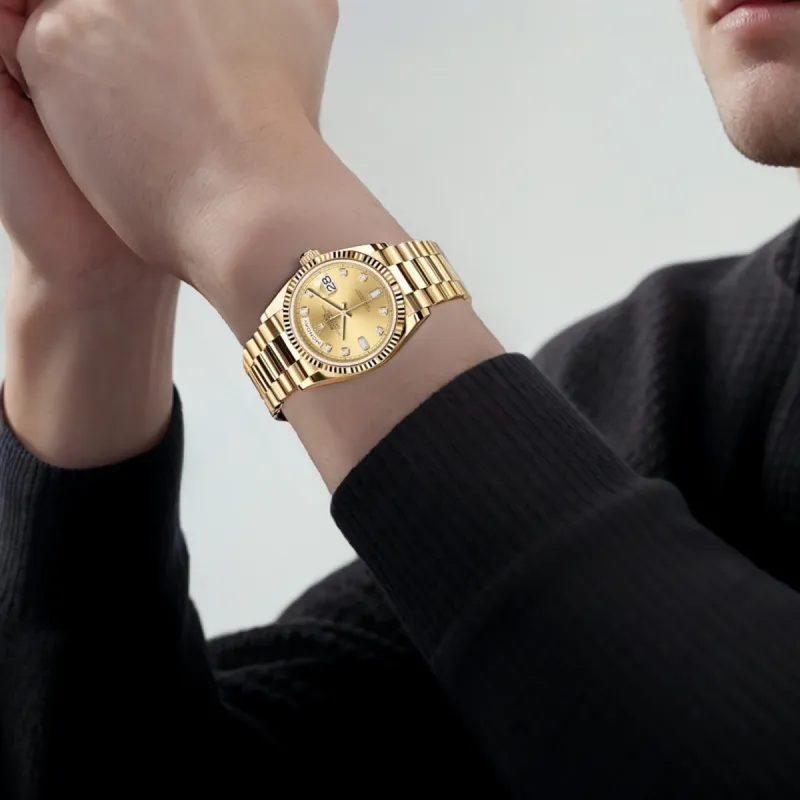 ROLEX Week type Calendar Automatic Mechanical Movement Unisex Watch 36mm Gold Dial 18ct Gold Watch Case-1