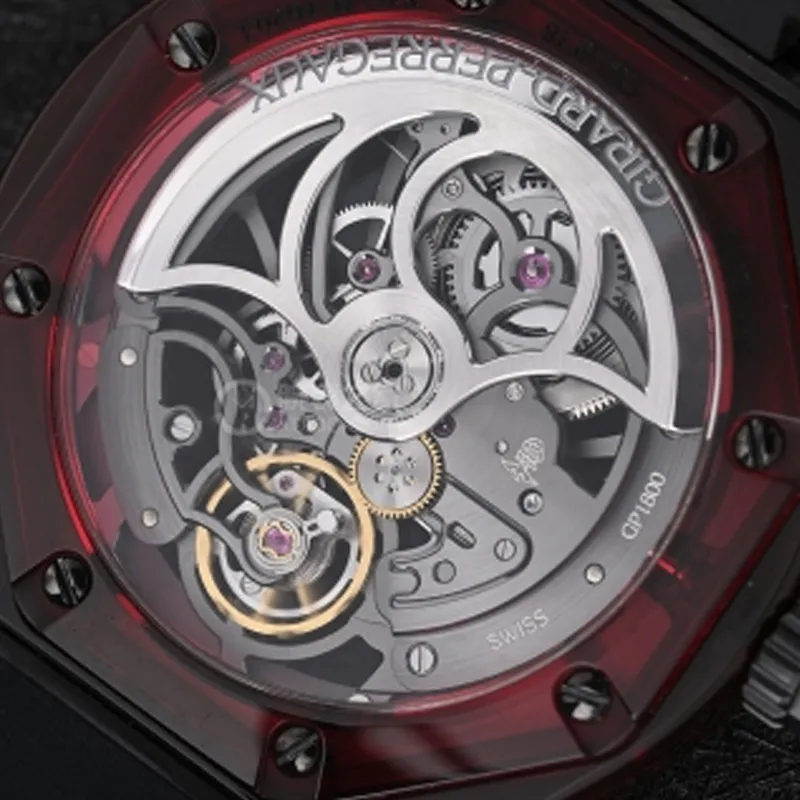 GP Laurel Series Automatic Mechanical Movement Men's Watches Watch 44mm Cut Out Dial Titanium Watch Case Rubber Strap-3