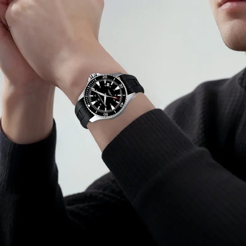 HAMILTON Automatic Mechanical Movement Men's Watches Watch 40mm Black Dial Stainless Steel Watch Case Rubber Strap-5