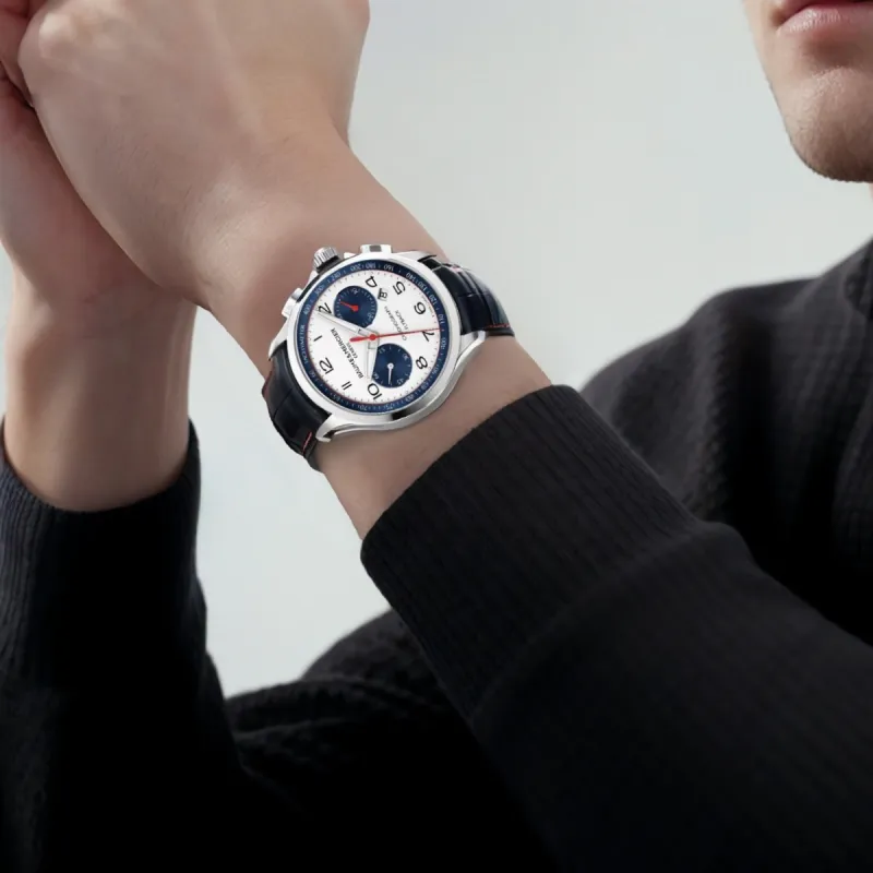 Baume & Mercier Automatic Mechanical Movement Men's Watch 44mm White Dial Stainless Steel Case Crocodile Leather Strap-2
