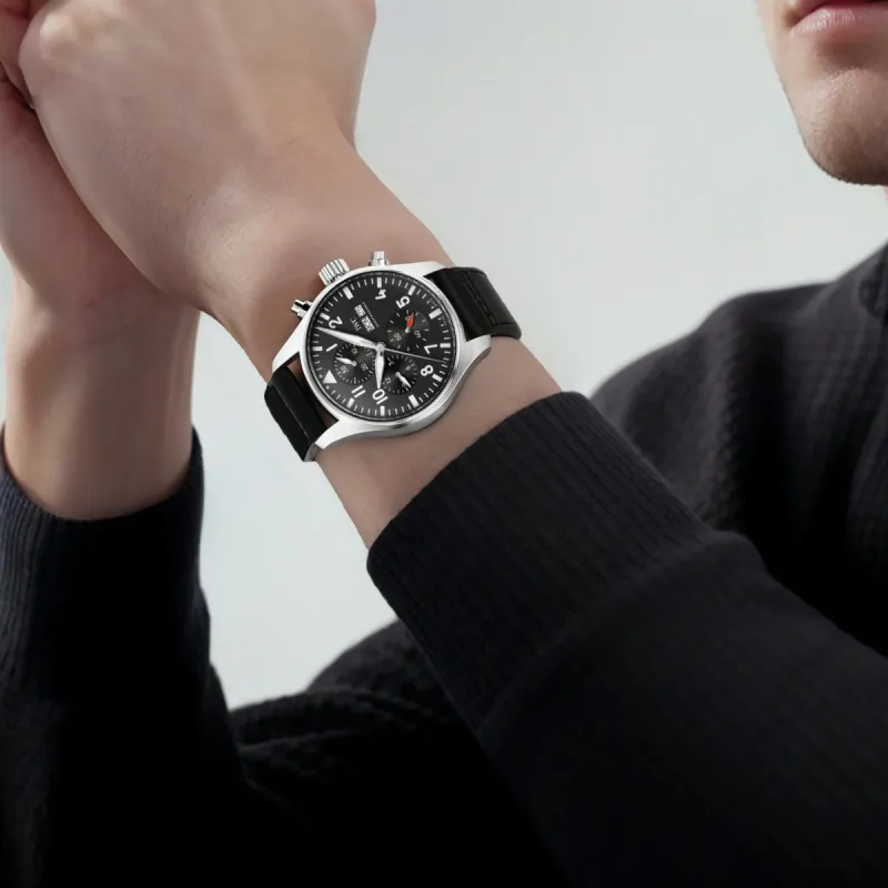 IWC PILOT Collection Automatic Mechanical Movement Men's Watch 43mm Black Dial Stainless Steel Watch Case Cowhide Strap-4