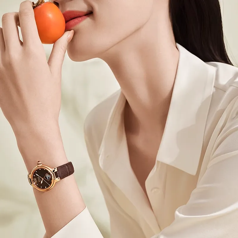 Fiyta Allure Series Automatic Mechanical Movement Cow Leather Strap Watch Women's Watch Coffee Watch Dial-1