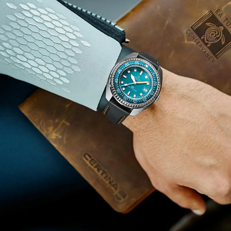 CERTINA Automatic Mechanical Movement Men's Watches Watch 43.5mm Green Dial Stainless Steel Case Rubber Strap-4