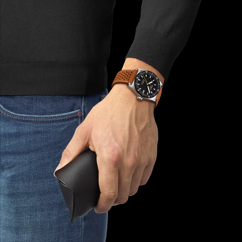 TISSOT PR516 Series Automatic Mechanical Movement Unisex Watch 38mm Black Dial Stainless Steel Case Leather Strap-4