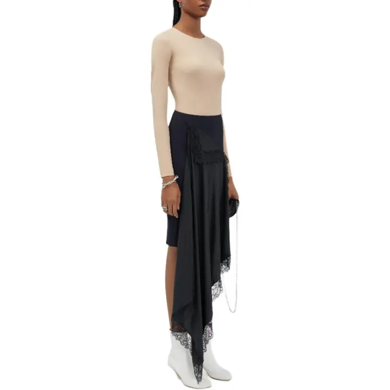 MM6 Maison Margiela Spliced Lace trim Midi Skirt-3