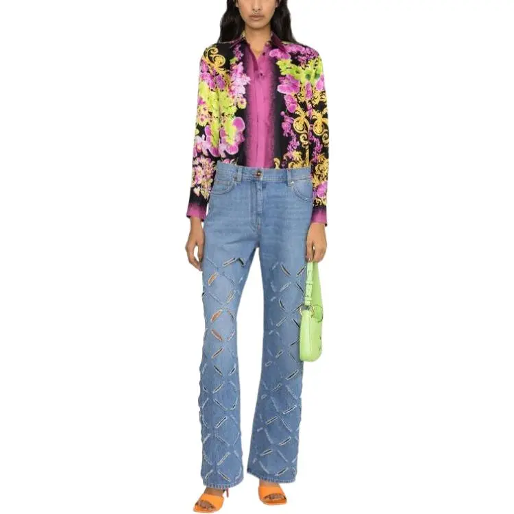VERSACE Logo Patch Cut Out Jeans-2