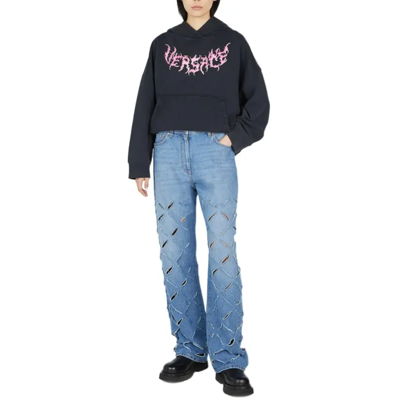 VERSACE Logo Patch Cut Out Jeans-1