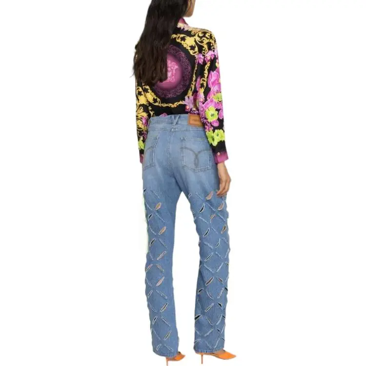 VERSACE Logo Patch Cut Out Jeans-4