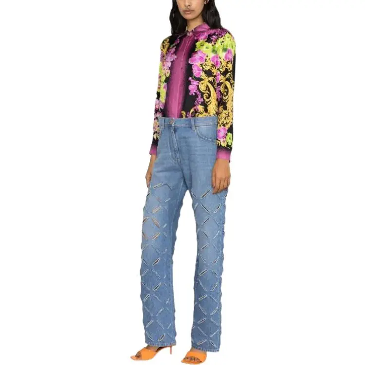 VERSACE Logo Patch Cut Out Jeans-3