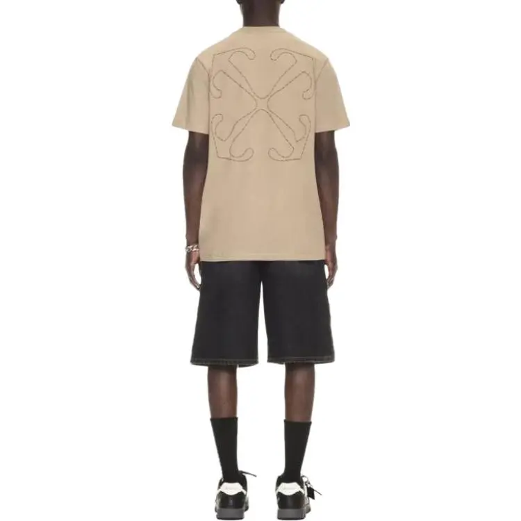 OFF WHITE Logo Embroidered Cotton T shirt-4