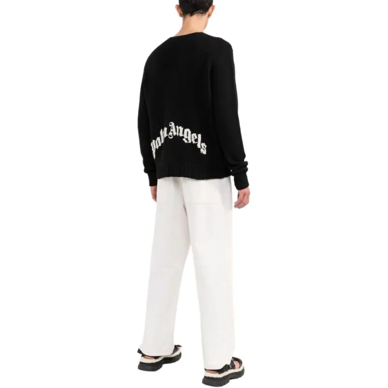 PALM ANGELS Curved Logo Knitted Crewneck-4