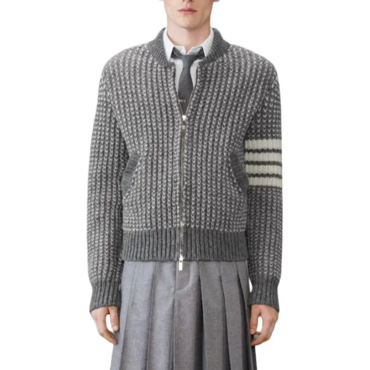 THOM BROWNE 4 Bar Chunky knit Bomber Jacket-2