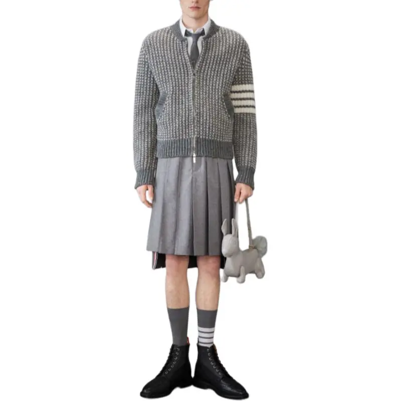 THOM BROWNE 4 Bar Chunky knit Bomber Jacket-1