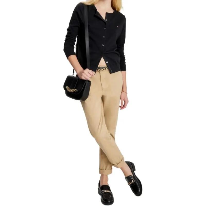 Tommy Hilfiger FW23 Solid Button Up Cardigan Sweaters Dark Sable Sweater Women's Black-2