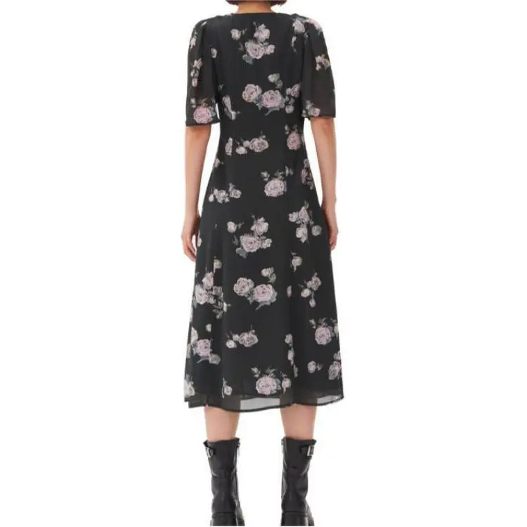 GANNI Floral print Crepe Wrap Midi Dress-3