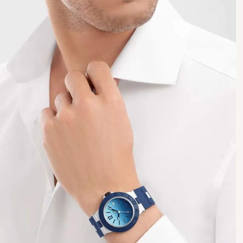 BVLGARI∙BVLGARI Collection Wrist Watch Automatic Mechanical Movement Rubber Strap 40mm Blue Dial Men's Watches-5