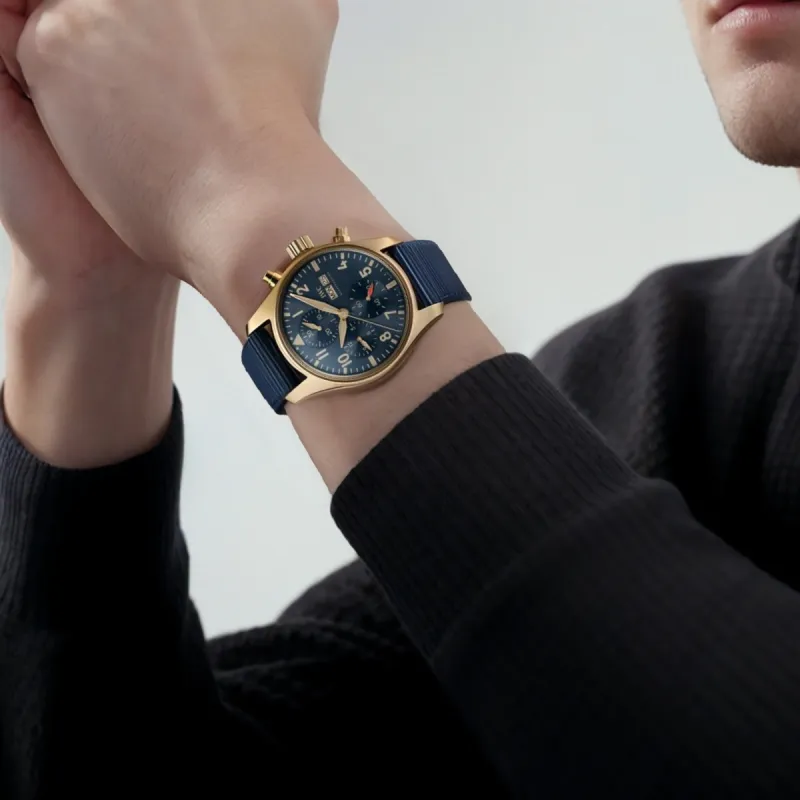 IWC PILOT Collection Automatic Mechanical Movement Men's Watches Watch 41mm Blue Dial Copper Watch Case Fabric Strap-6