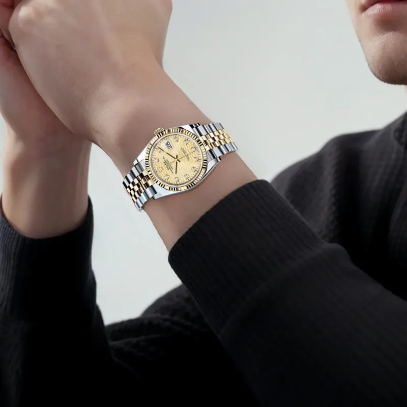 ROLEX Log Series Automatic Mechanical Movement Unisex Watch 36mm Gold Dial Oystersteel Case 18ct Gold Strap-4
