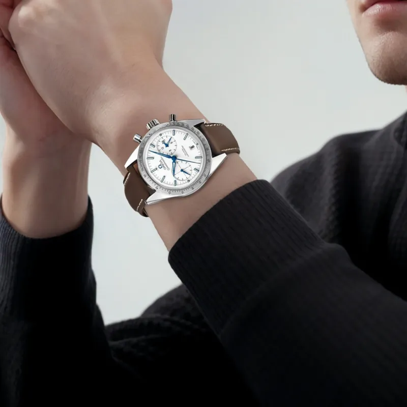 OMEGA Automatic Mechanical Movement Unisex Watch 41.5mm White Dial Titanium Watch Case Cowhide Strap-2