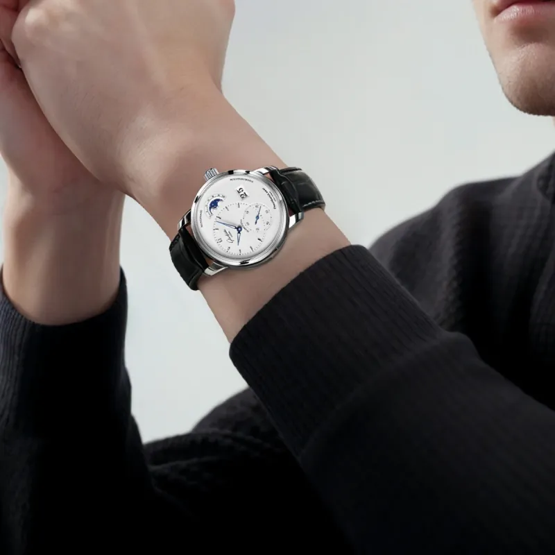 GLASHUTTE ORIGINAL PANO Automatic Mechanical Movement Men's Watches Watch Silver Dial Stainless Steel Case Resin Strap-2