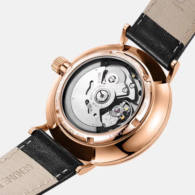 ROSSINI Automatic Mechanical Movement Genuine Leather Strap Watch Men's Watches Black Dial-8