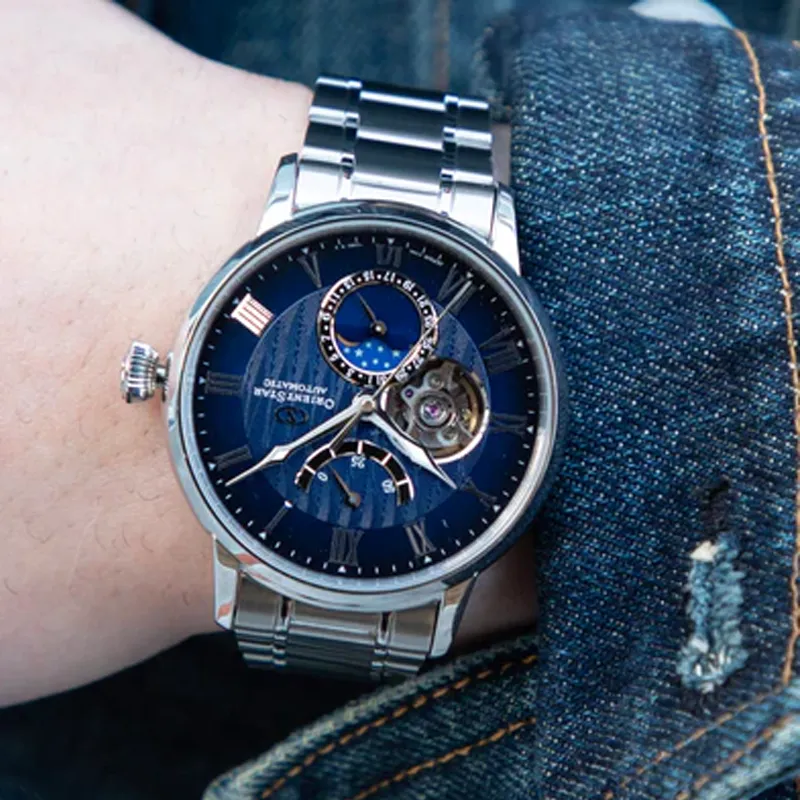 ORIENT Automatic/Manual Mechanical Movement Stainless Steel Strap Watch Unisex Blue Dial-6
