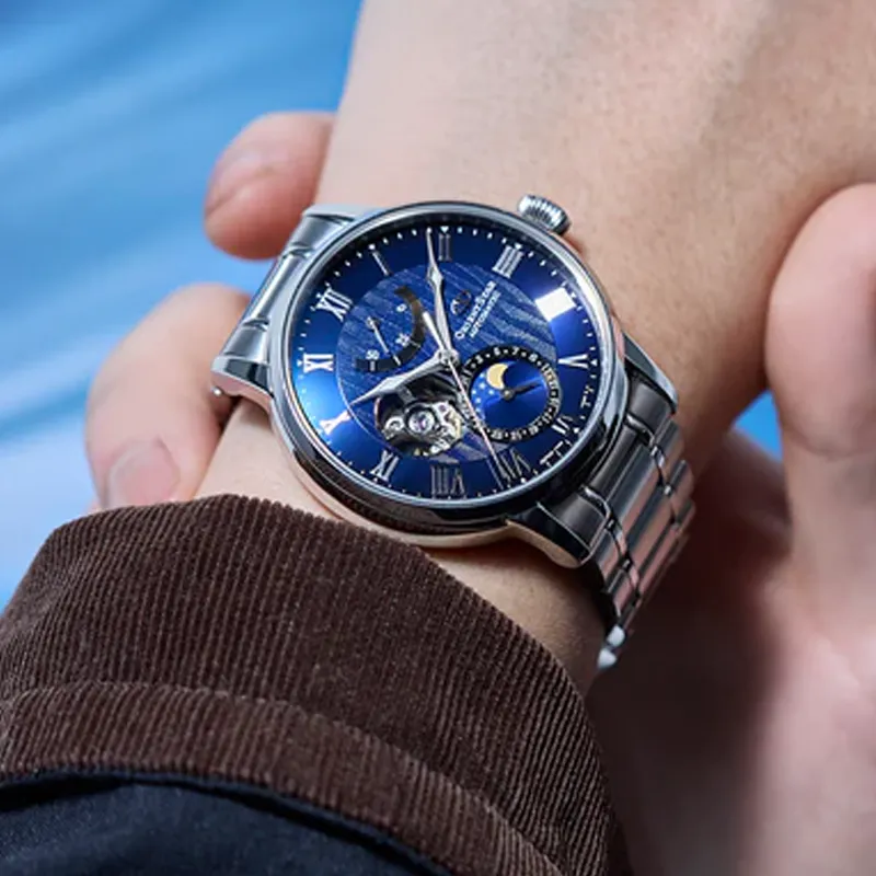 ORIENT Automatic/Manual Mechanical Movement Stainless Steel Strap Watch Unisex Blue Dial-5