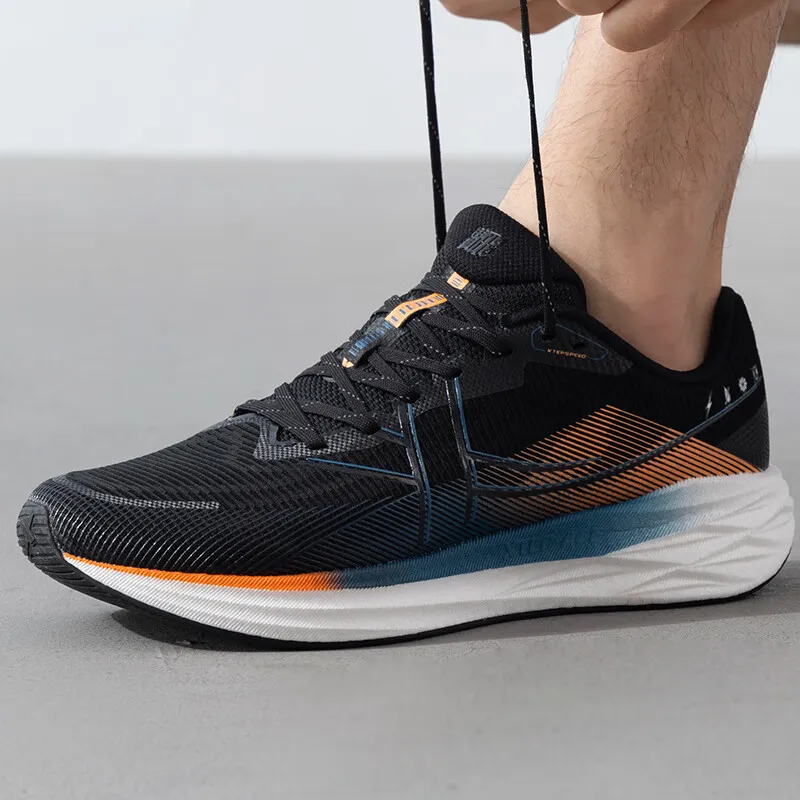 XTEP Speed 5.0 Non slip Wear resistant Shock Absorption Low Top Casual Running Shoes Men's Black Lava Orange-2