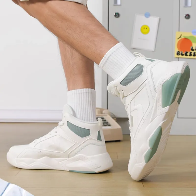 361° Winter Syndrome Anti-Slip And Wear-Resistant Coverage High-Top Skateboard Shoes Men's White Green-3