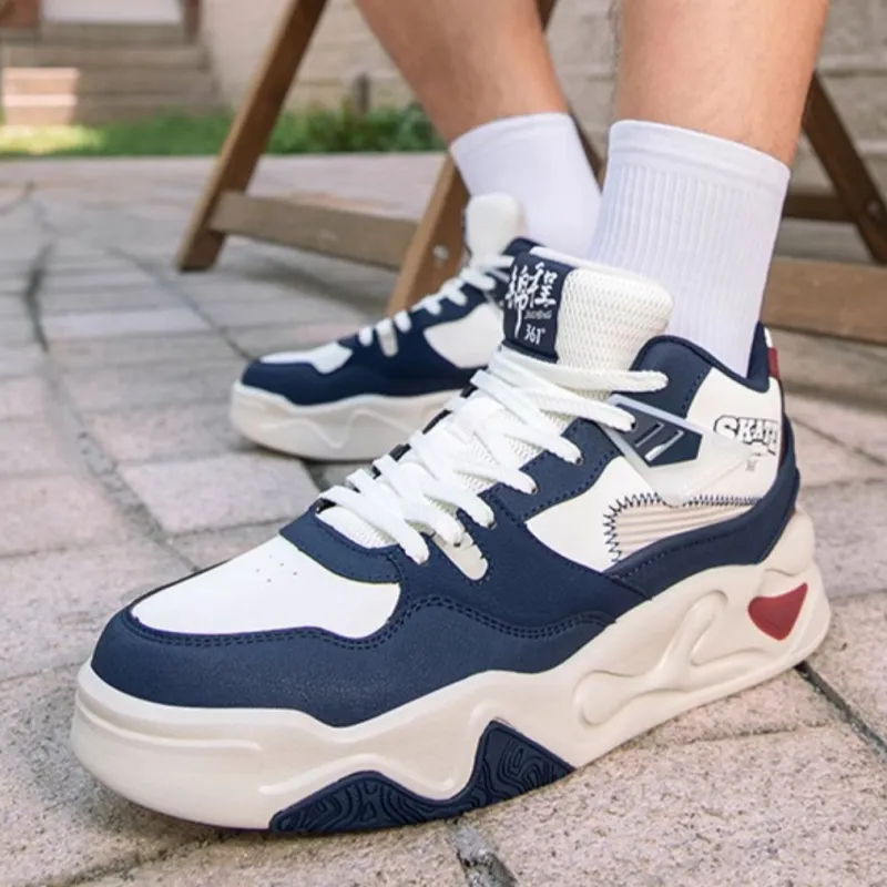 361° Slip-Resistant Height Increasing Mid-Top Skateboard Shoes Men's White Blue-2