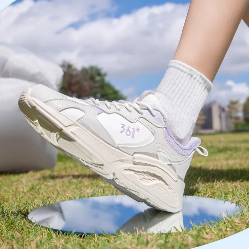 361° Anti Slip Wear Resistant Low Top Casual Running Shoes Women's White Gray Purple-4