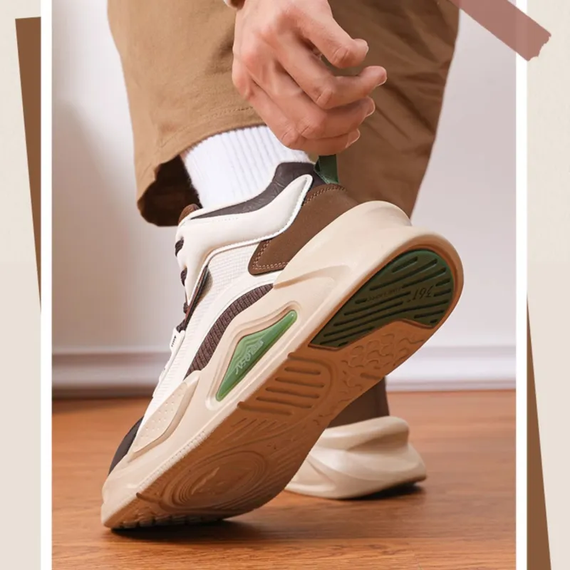 361° Jincheng Slip Resistant Height Increasing High Top Skateboard Shoes Men's White Brown-4