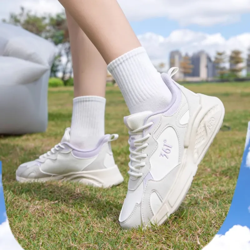 361° Anti Slip Wear Resistant Low Top Casual Running Shoes Women's White Gray Purple-3